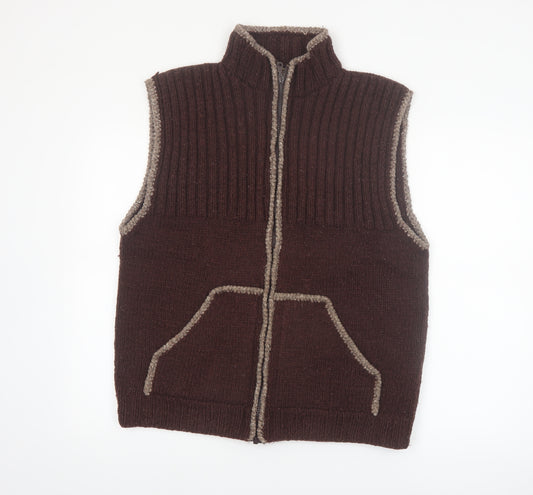 E.C.C. Men's Brown Wool Full Zip Sleeveless Vest XL Handmade