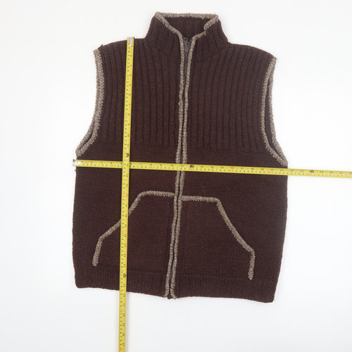E.C.C. Men's Brown Wool Full Zip Sleeveless Vest XL Handmade