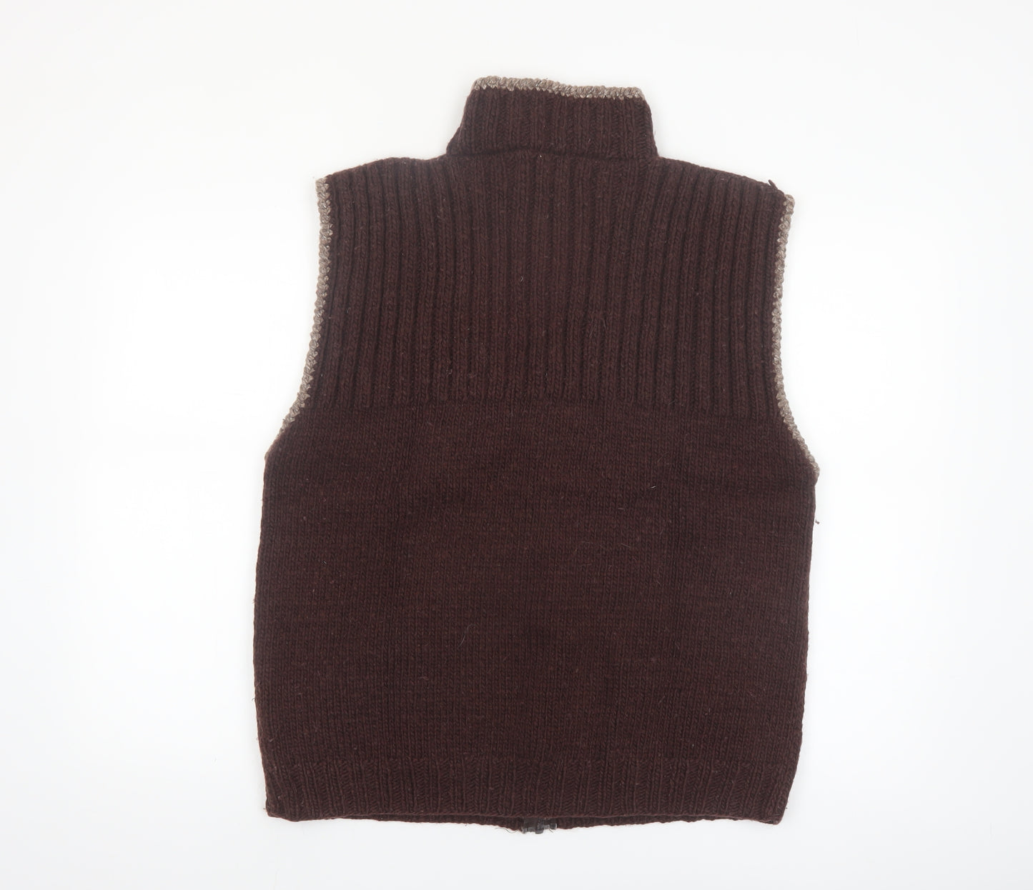 E.C.C. Men's Brown Wool Full Zip Sleeveless Vest XL Handmade