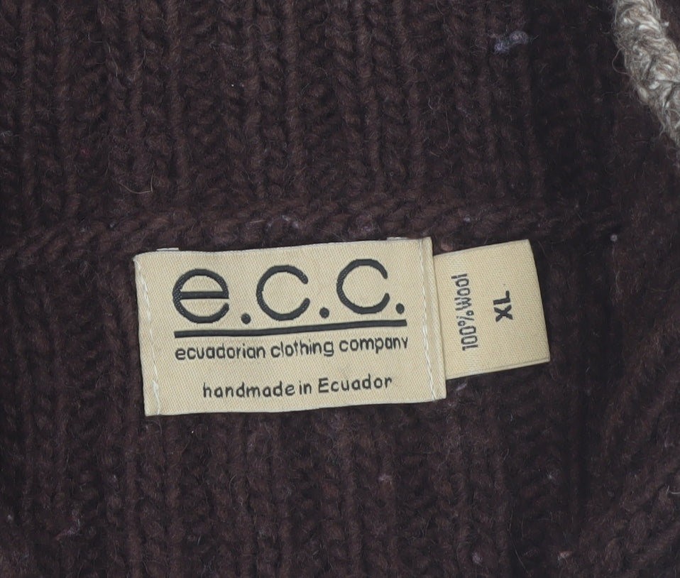E.C.C. Men's Brown Wool Full Zip Sleeveless Vest XL Handmade