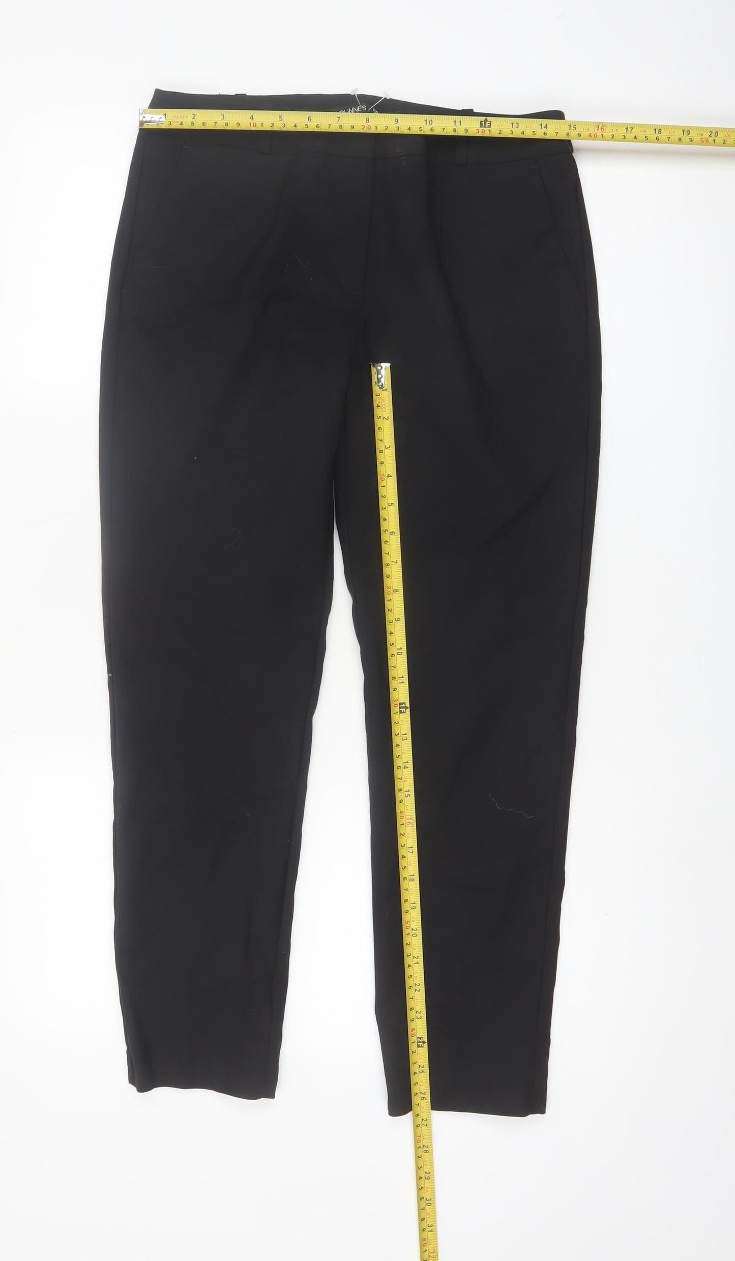 Dunnes Women Black Size 10 Cotton Blend Straight Leg Trousers
