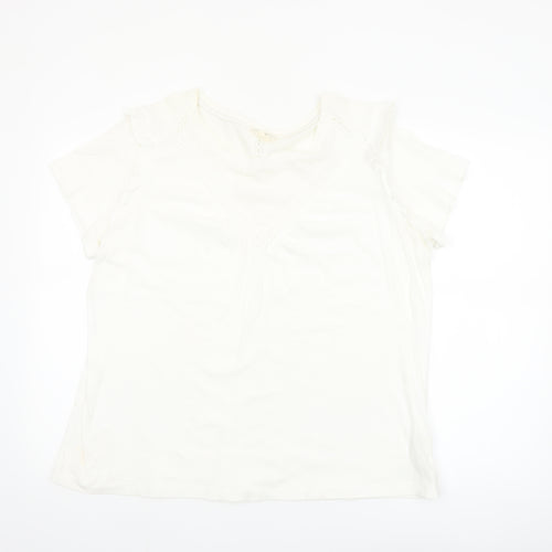 Fat Face Women's Ivory Lace Trim V-Neck Cotton T-Shirt UK 16