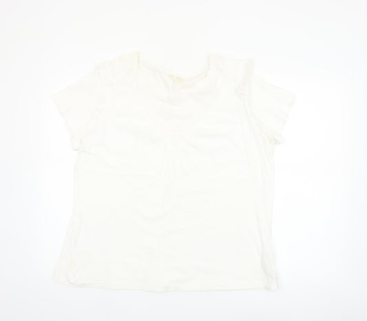 Fat Face Women's Ivory Lace Trim V-Neck Cotton T-Shirt UK 16