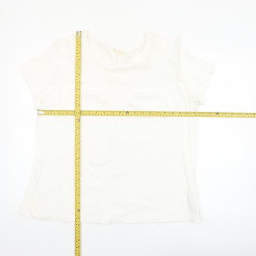 Fat Face Women's Ivory Lace Trim V-Neck Cotton T-Shirt UK 16