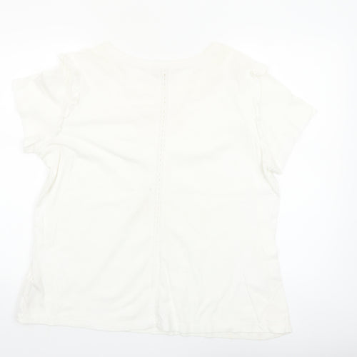 Fat Face Women's Ivory Lace Trim V-Neck Cotton T-Shirt UK 16