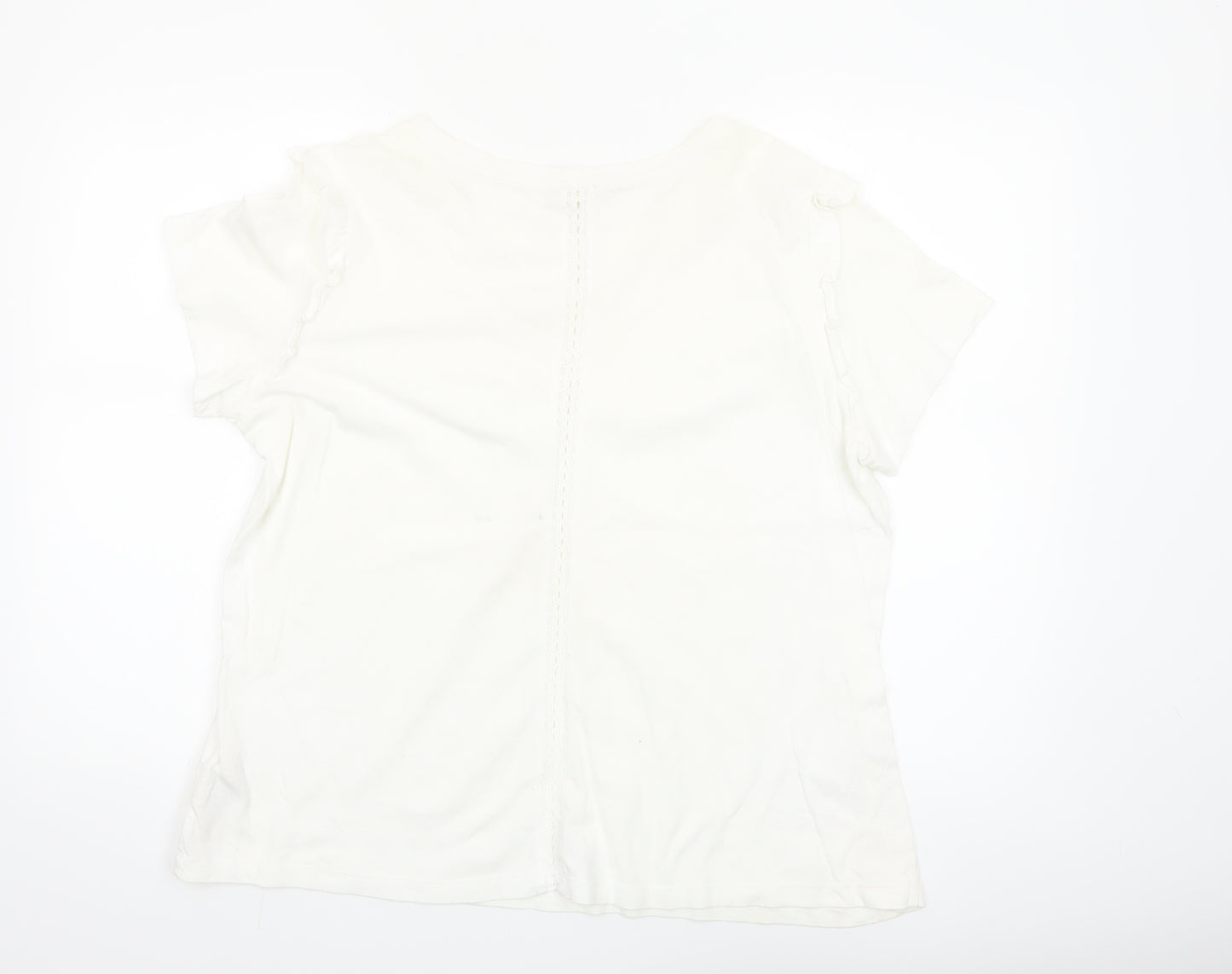 Fat Face Women's Ivory Lace Trim V-Neck Cotton T-Shirt UK 16