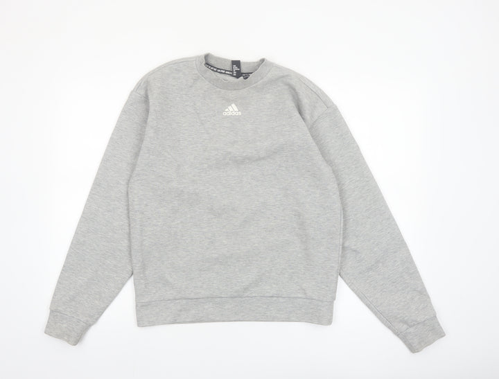 Adidas Women Grey Small Crew Neck Pullover Sweatshirt