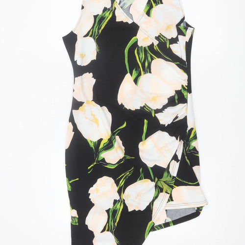 AX Paris Women’s Black Floral Bodycon Asymmetric Dress Size 14