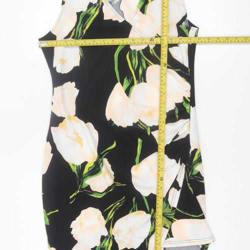 AX Paris Women’s Black Floral Bodycon Asymmetric Dress Size 14
