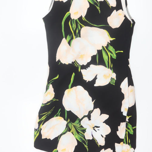 AX Paris Women’s Black Floral Bodycon Asymmetric Dress Size 14