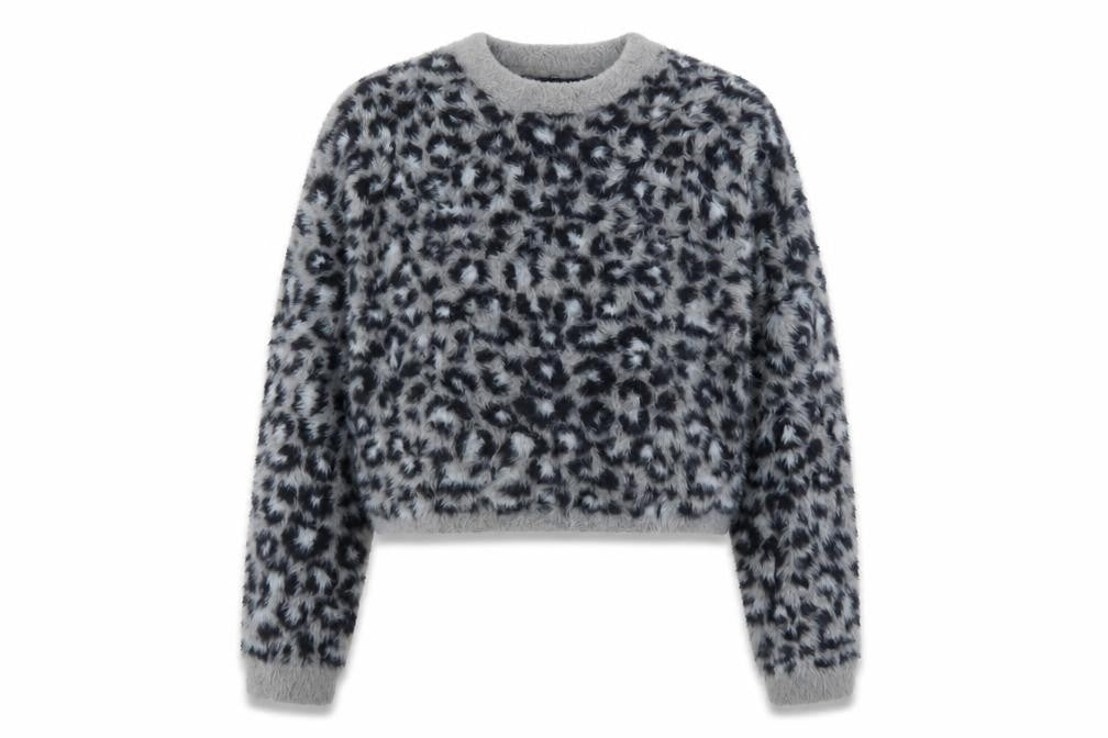 Front view of Bershka Women's Grey Animal Print Long Sleeve jumper XS