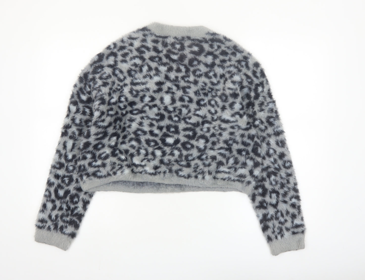 Bershka Women's Grey Animal Print Long Sleeve Pullover Jumper XS