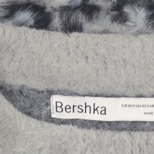 Bershka Women's Grey Animal Print Long Sleeve Pullover Jumper XS