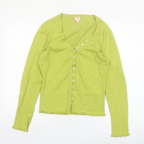 Whistles Women’s Green Cotton Blend V-Neck Button Cardigan Size 8