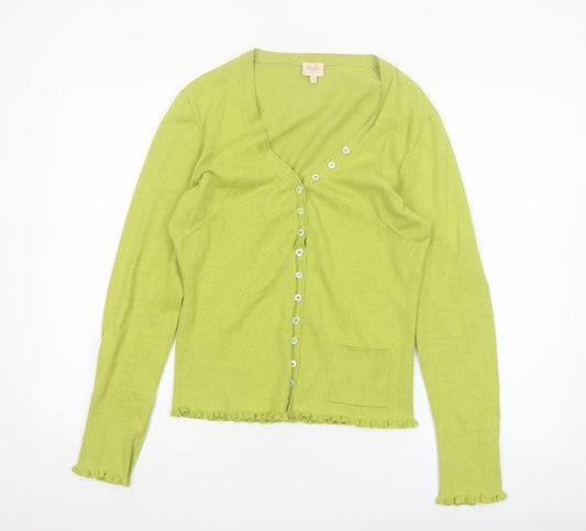Whistles Women’s Green Cotton Blend V-Neck Button Cardigan Size 8