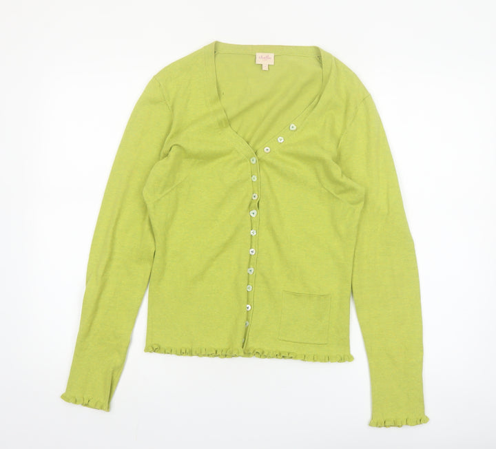 Whistles Women’s Green Cotton Blend V-Neck Button Cardigan Size 8