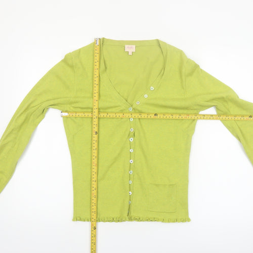 Whistles Women’s Green Cotton Blend V-Neck Button Cardigan Size 8