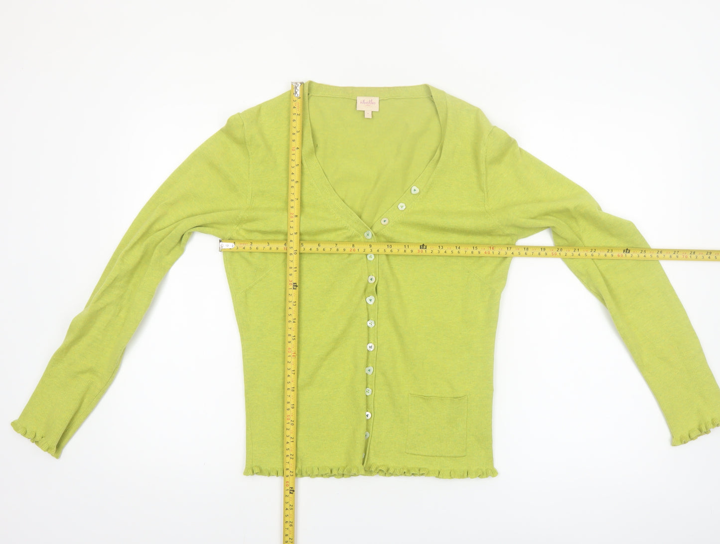 Whistles Women’s Green Cotton Blend V-Neck Button Cardigan Size 8