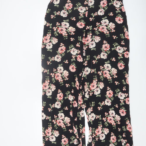New Look Women’s Black Floral Wide-Leg Cropped Trousers Size 16