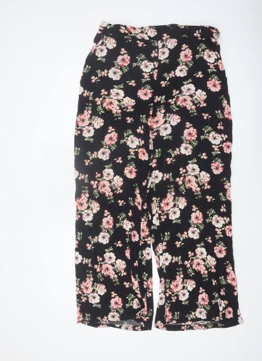 New Look Women’s Black Floral Wide-Leg Cropped Trousers Size 16