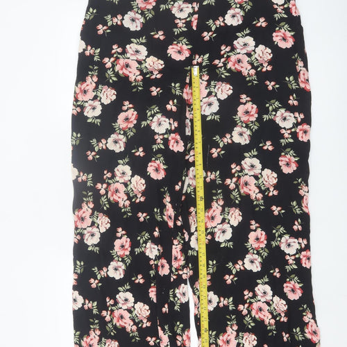 New Look Women’s Black Floral Wide-Leg Cropped Trousers Size 16