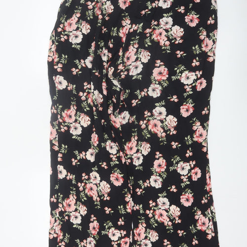 New Look Women’s Black Floral Wide-Leg Cropped Trousers Size 16
