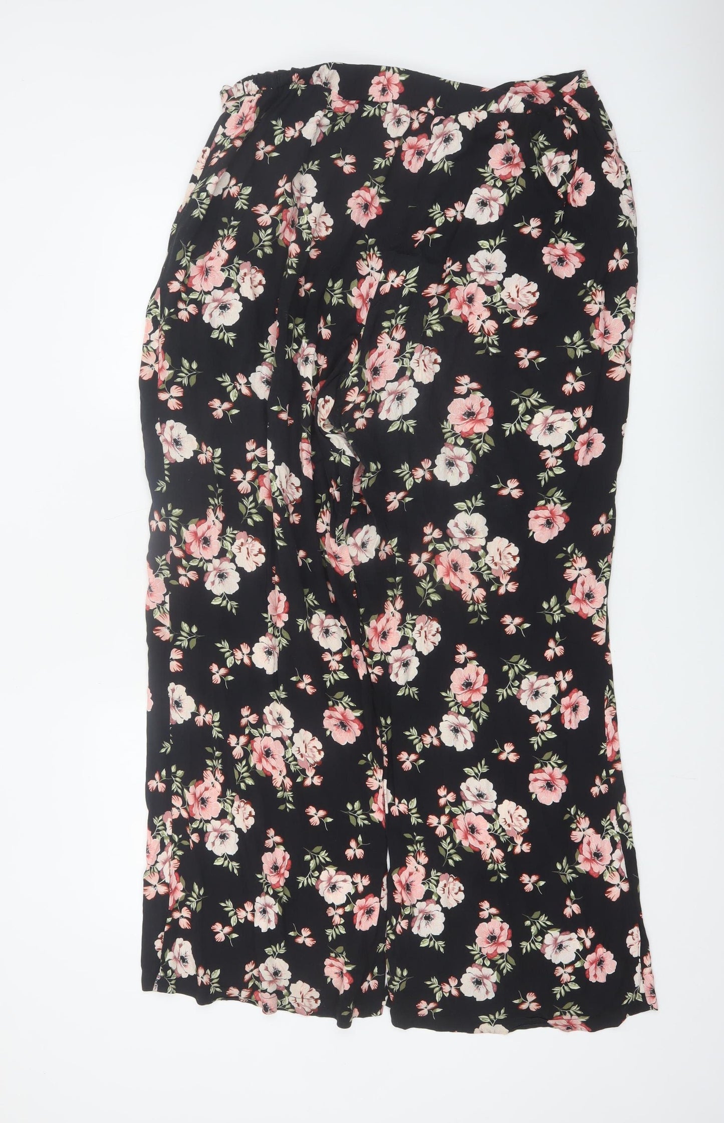 New Look Women’s Black Floral Wide-Leg Cropped Trousers Size 16
