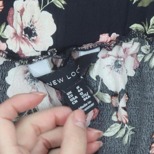 New Look Women’s Black Floral Wide-Leg Cropped Trousers Size 16