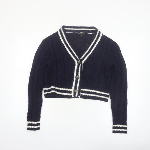 QED London Women's Blue Cable-Knit V-Neck Cardigan L