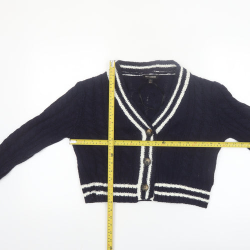 QED London Women's Blue Cable-Knit V-Neck Cardigan L