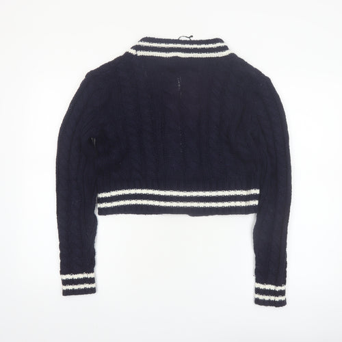 QED London Women's Blue Cable-Knit V-Neck Cardigan L