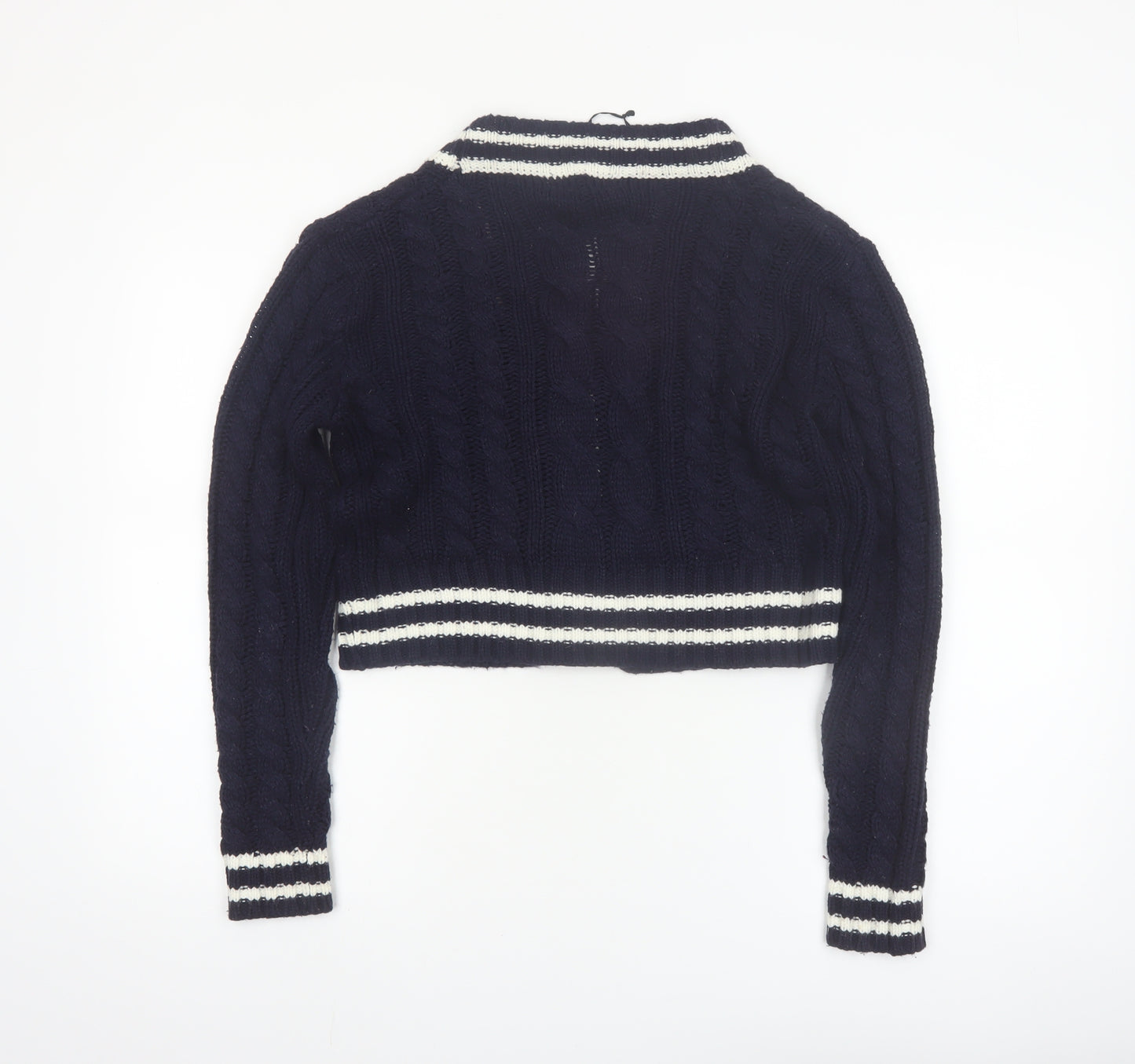 QED London Women's Blue Cable-Knit V-Neck Cardigan L
