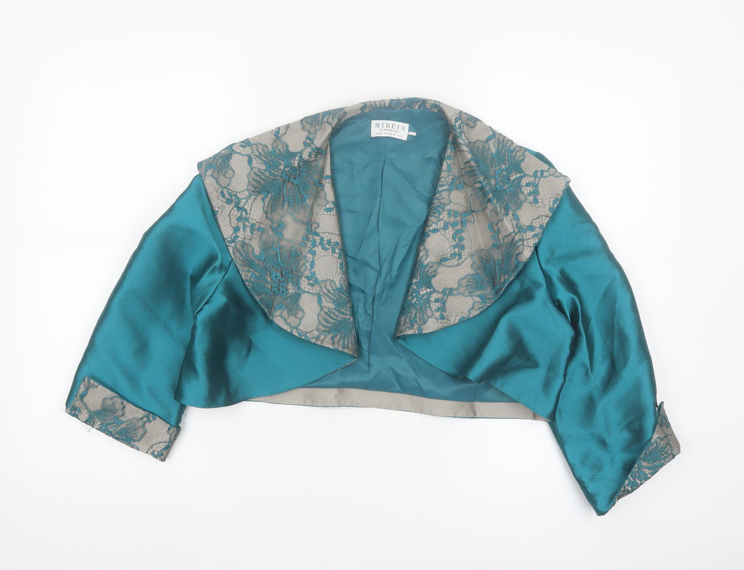 Mireia Women's Teal Lace Cropped Suit Jacket UK 14 Satin Bolero Evening Wear