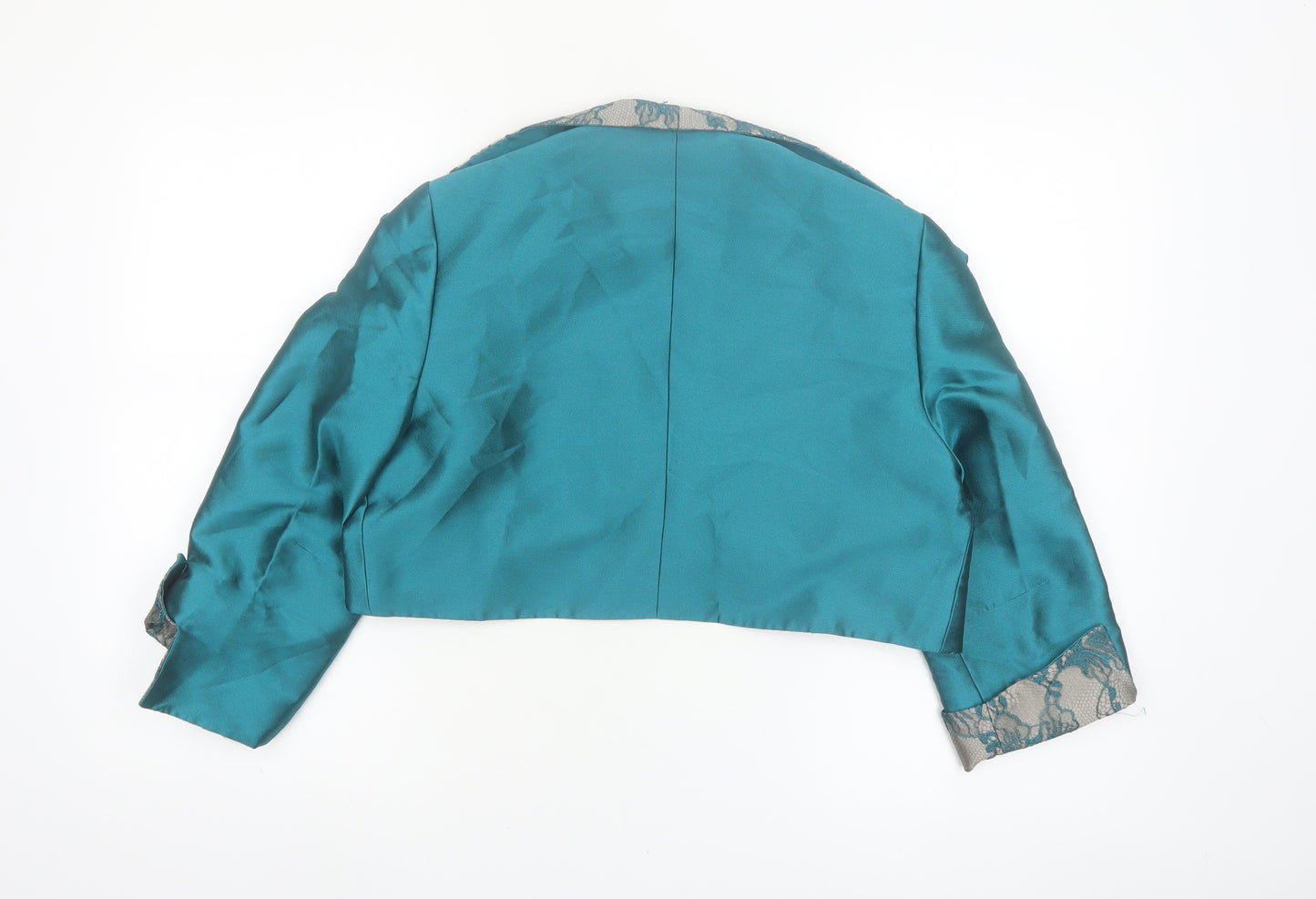 Mireia Women's Teal Lace Cropped Suit Jacket UK 14 Satin Bolero Evening Wear