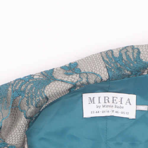 Mireia Women's Teal Lace Cropped Suit Jacket UK 14 Satin Bolero Evening Wear