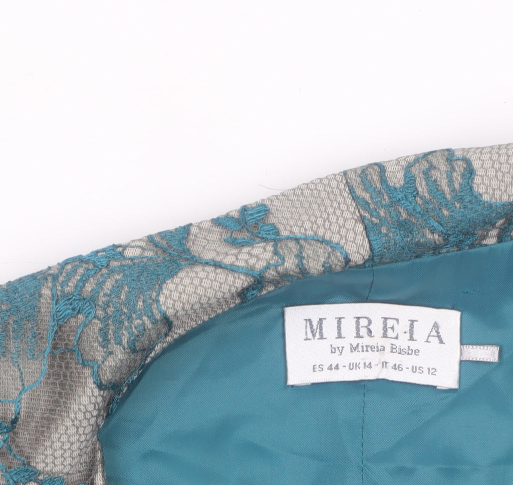 Mireia Women's Teal Lace Cropped Suit Jacket UK 14 Satin Bolero Evening Wear
