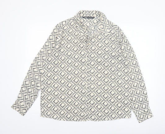 Zara Women Black Geometric Print Button-Up Shirt Size 12