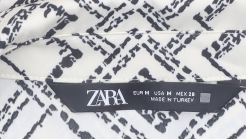 Zara Women Black Geometric Print Button-Up Shirt Size 12