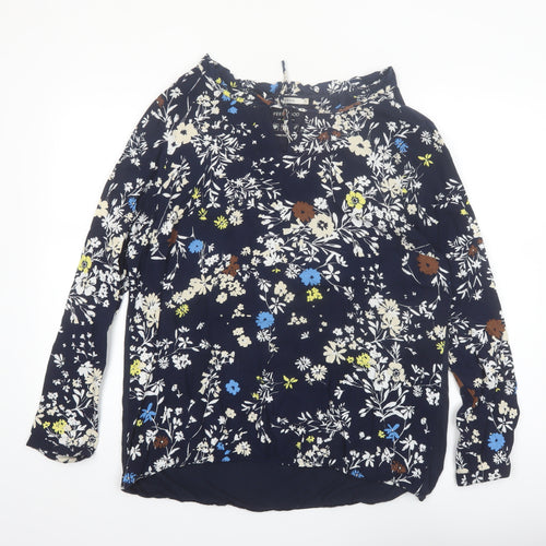 Cecil Women's Blue Floral Long Sleeve Viscose Tunic Blouse Size L