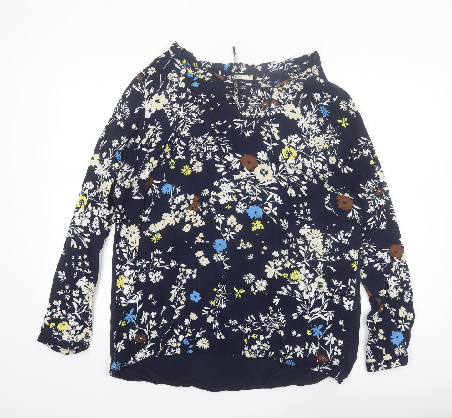 Cecil Women's Blue Floral Long Sleeve Viscose Tunic Blouse Size L