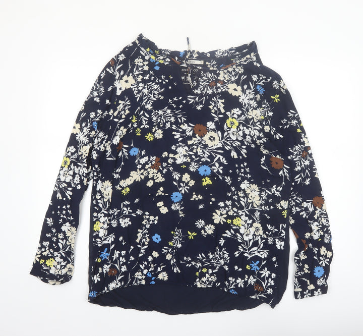 Cecil Women's Blue Floral Long Sleeve Viscose Tunic Blouse Size L