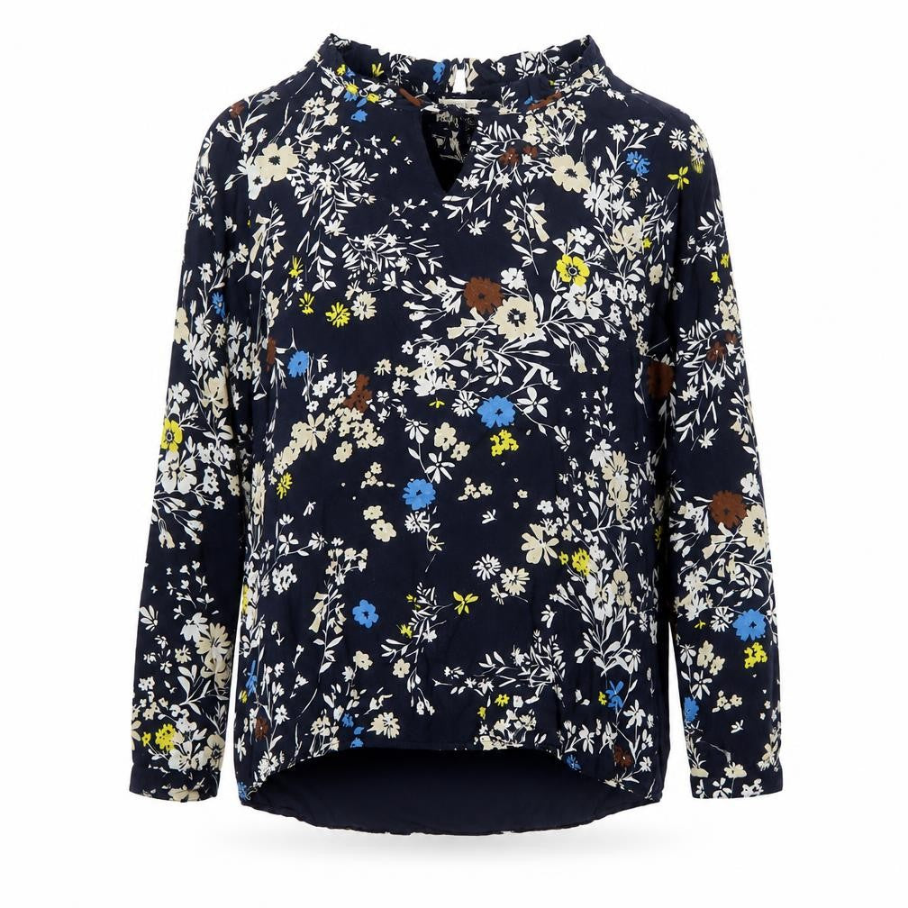 Front view of Cecil Women's Blue Floral Long Sleeve Viscose Tunic Blouse, size L
