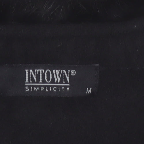 INTOWN Women’s Black Wool Fur Trim Cardigan M Classic Style