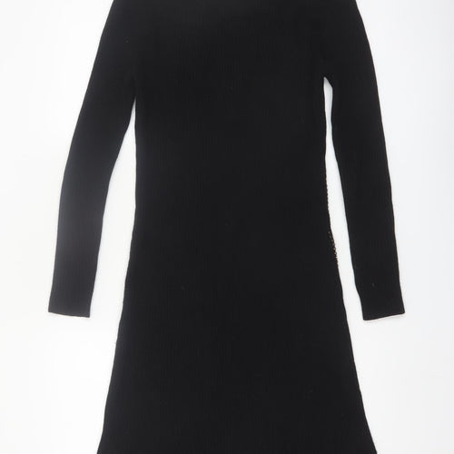 Fuego Women Black Knit Bodycon Studded Long Sleeve Dress M