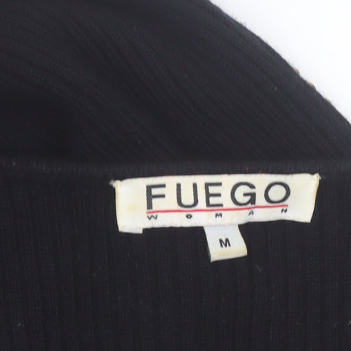 Fuego Women Black Knit Bodycon Studded Long Sleeve Dress M