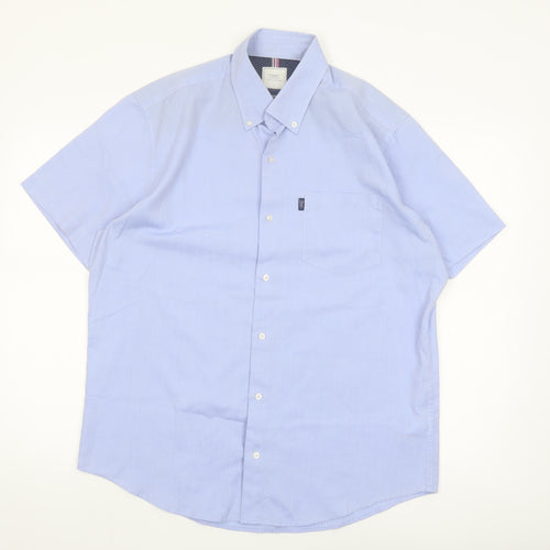 Next Men's Blue Short Sleeve Button-Down Shirt L Regular Fit
