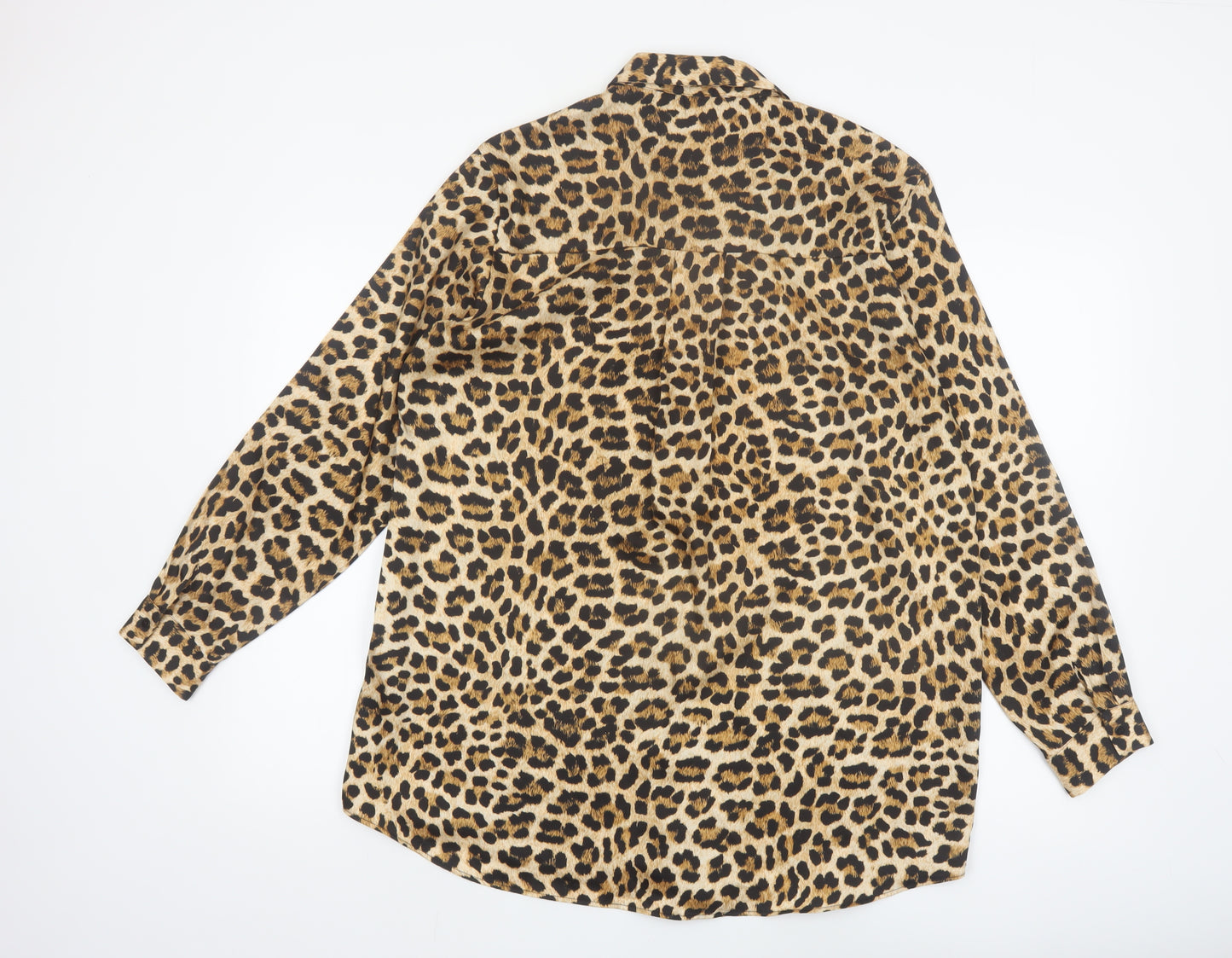 Zara Women Brown Leopard Print Long Sleeve Button-Up Shirt Size L