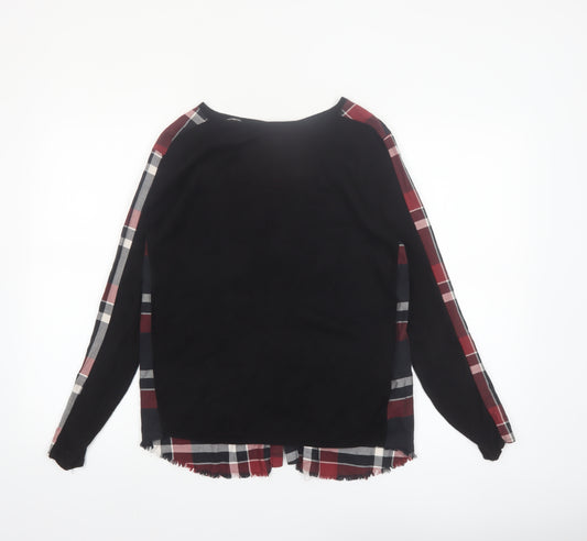 Desigual Womens Black Check Tunic Blouse XS Long Sleeve