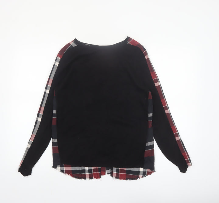 Desigual Womens Black Check Tunic Blouse XS Long Sleeve