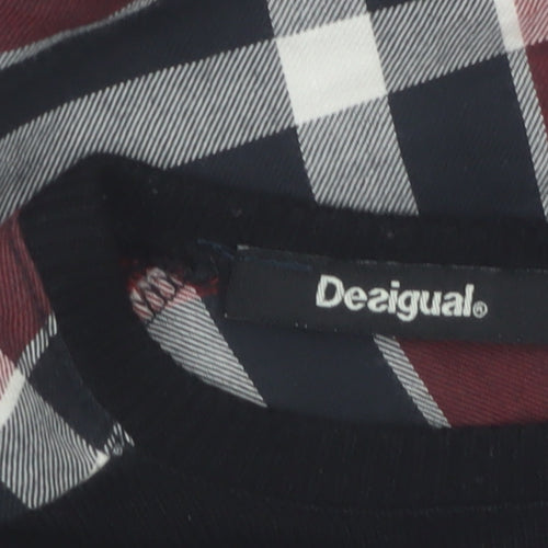 Desigual Womens Black Check Tunic Blouse XS Long Sleeve